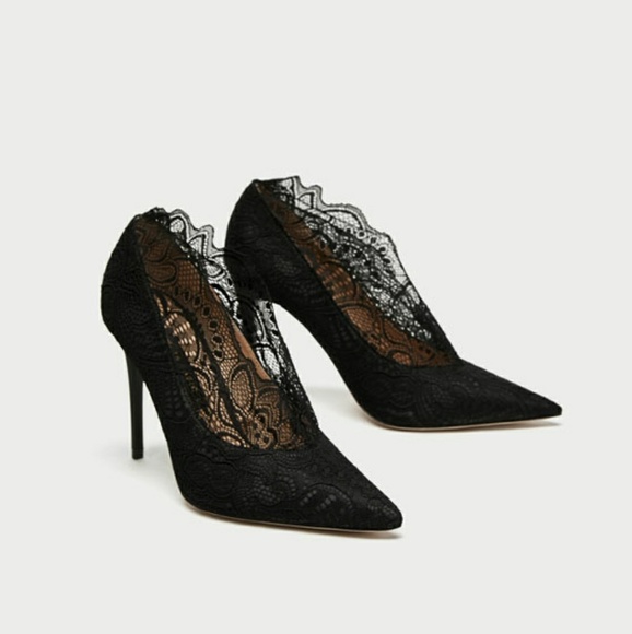 Zara New High Heel Lace Court Shoes - Picture 2 of 8